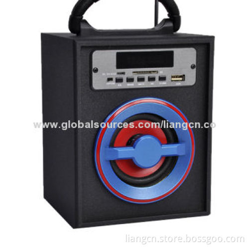Portable wooden Bluetooth FM radio speaker, playing USB drive/SD card